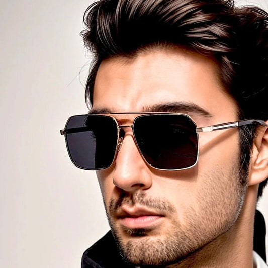 THE MEN THING Sunglasses 2124 BOLD HORIZON -  Rectangular Aviator  Style - HD Polarised Sunglasses for Men - UV400 Protection, Stainless Steel Frame