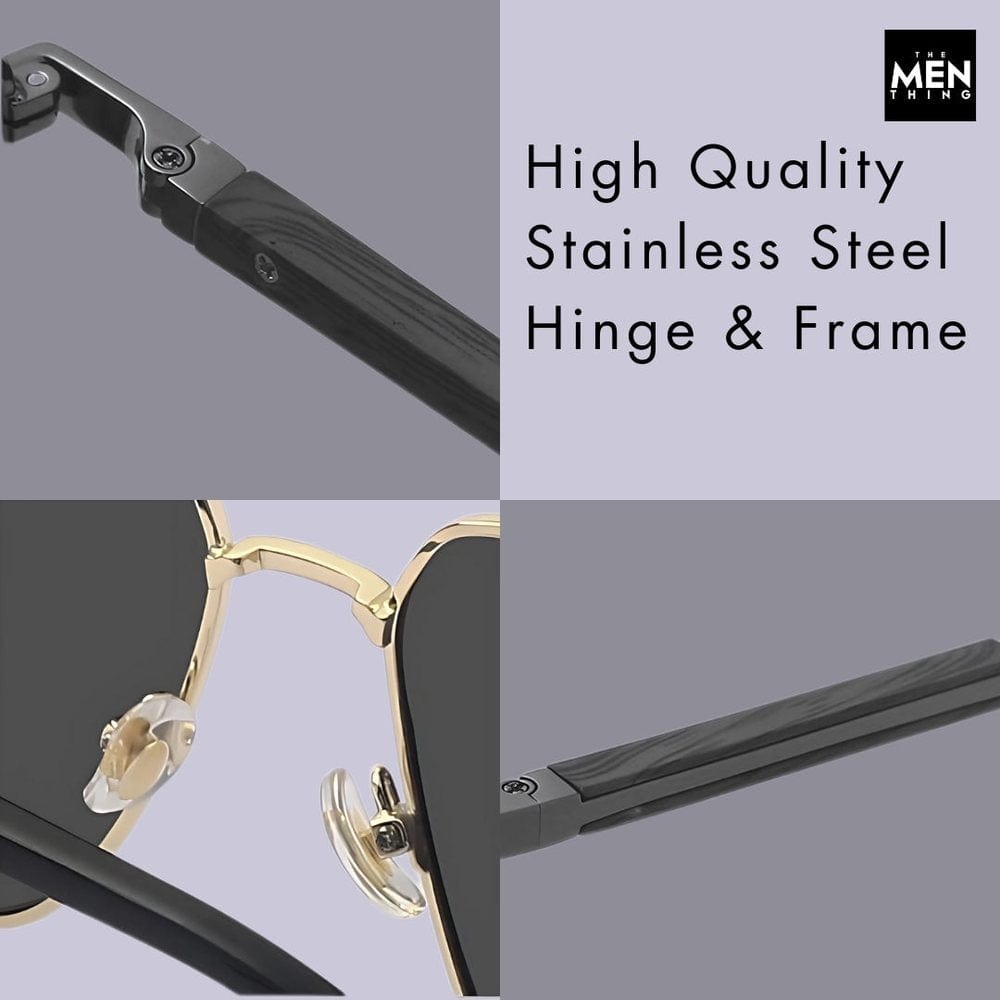 THE MEN THING Sunglasses 2124 BOLD HORIZON -  Rectangular Aviator  Style - HD Polarised Sunglasses for Men - UV400 Protection, Stainless Steel Frame