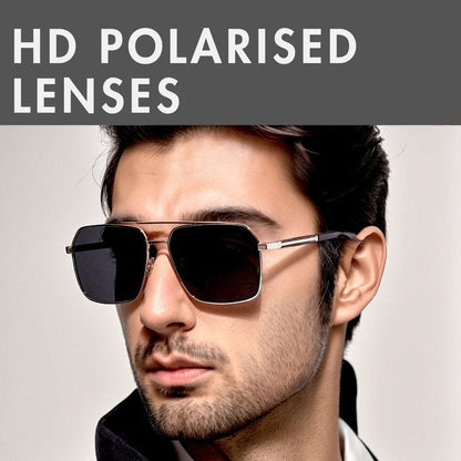 THE MEN THING Sunglasses 2124 BOLD HORIZON -  Rectangular Aviator  Style - HD Polarised Sunglasses for Men - UV400 Protection, Stainless Steel Frame