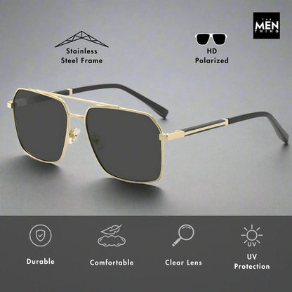 THE MEN THING Sunglasses 2124 BOLD HORIZON -  Rectangular Aviator  Style - HD Polarised Sunglasses for Men - UV400 Protection, Stainless Steel Frame