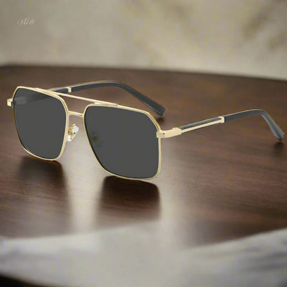 THE MEN THING Sunglasses 2124 BOLD HORIZON -  Rectangular Aviator  Style - HD Polarised Sunglasses for Men - UV400 Protection, Stainless Steel Frame