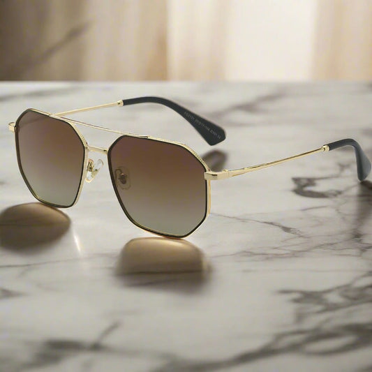 THE MEN THING Sunglasses 2131 - COSMIC FADE - HD Polarised Sunglasses for Men - UV400 Protection, Stainless Steel Frame - Gold Gradient Brownish