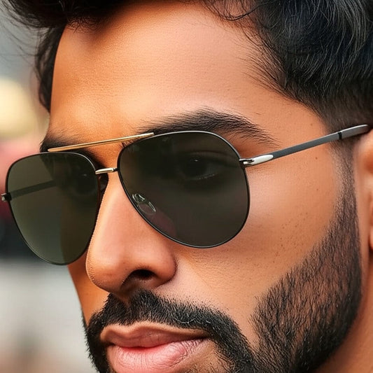 THE MEN THING Sunglasses 2139 - AERO SHADOW - HD Polarised Sunglasses for Men - UV400 Protection, Stainless Steel Frame - Gold Grey