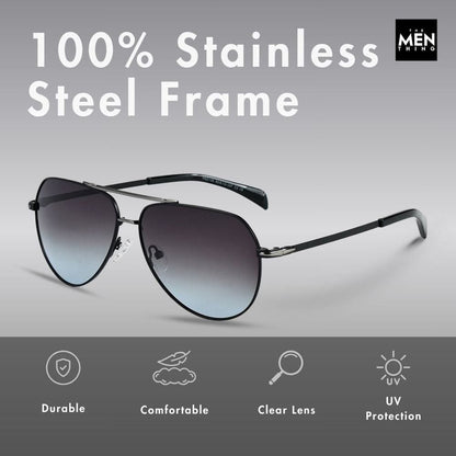 THE MEN THING Sunglasses 2139 - AERO SHADOW - HD Polarised Sunglasses for Men - UV400 Protection, Stainless Steel Frame - Gradual Blue Grey