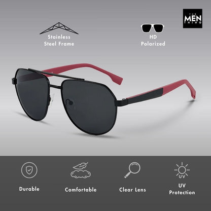 THE MEN THING Sunglasses 2148 - EBON OCTAGON - HD Polarised Sunglasses for Men - UV400 Protection, Stainless Steel Frame - Gradual Blue Grey