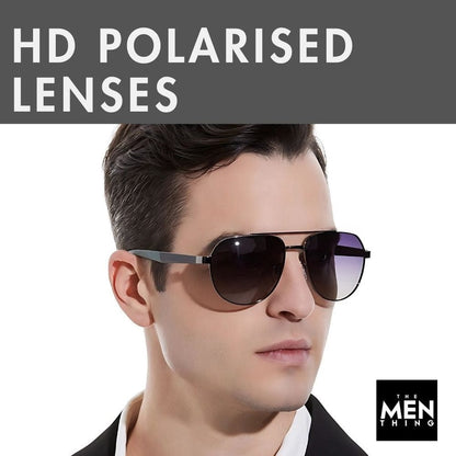 THE MEN THING Sunglasses 2148 - EBON OCTAGON - HD Polarised Sunglasses for Men - UV400 Protection, Stainless Steel Frame - Gradual Blue Grey