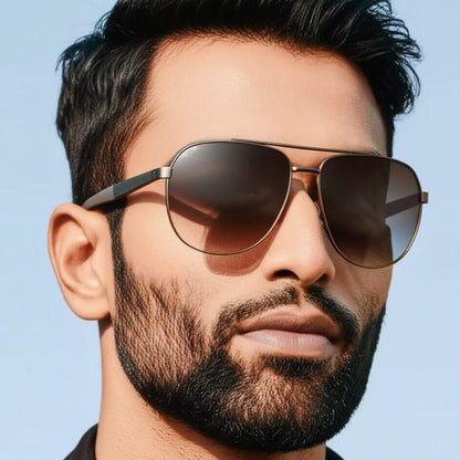 THE MEN THING Sunglasses 2148 - EBON OCTAGON - HD Polarised Sunglasses for Men - UV400 Protection, Stainless Steel Frame - Gradual Brownish