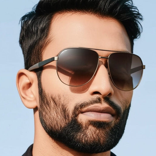 THE MEN THING Sunglasses 2148 - EBON OCTAGON - HD Polarised Sunglasses for Men - UV400 Protection, Stainless Steel Frame - Gradual Brownish