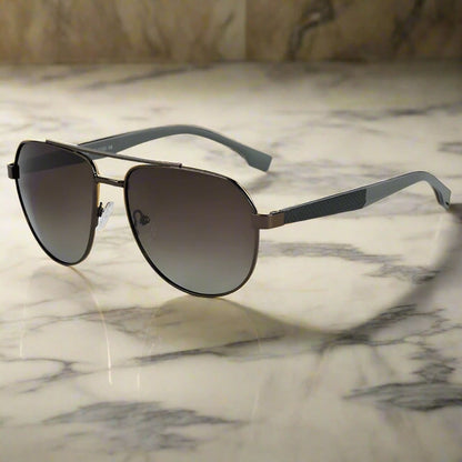 THE MEN THING Sunglasses 2148 - EBON OCTAGON - HD Polarised Sunglasses for Men - UV400 Protection, Stainless Steel Frame - Gradual Brownish