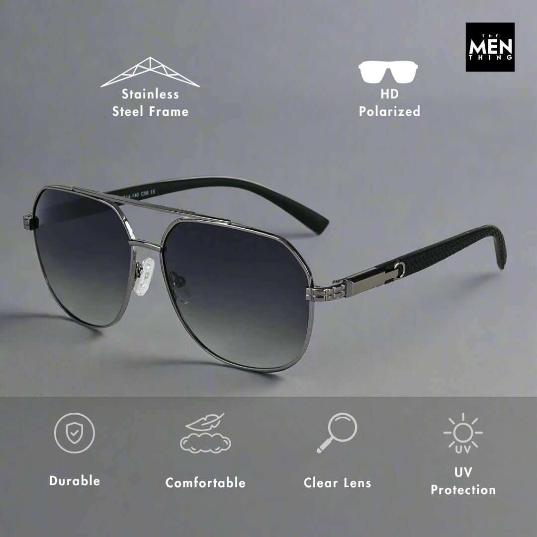 THE MEN THING Sunglasses 2150 TITAN EDGE -  Aviator Style - HD Polarised Sunglasses for Men - UV400 Protection, Stainless Steel Frame