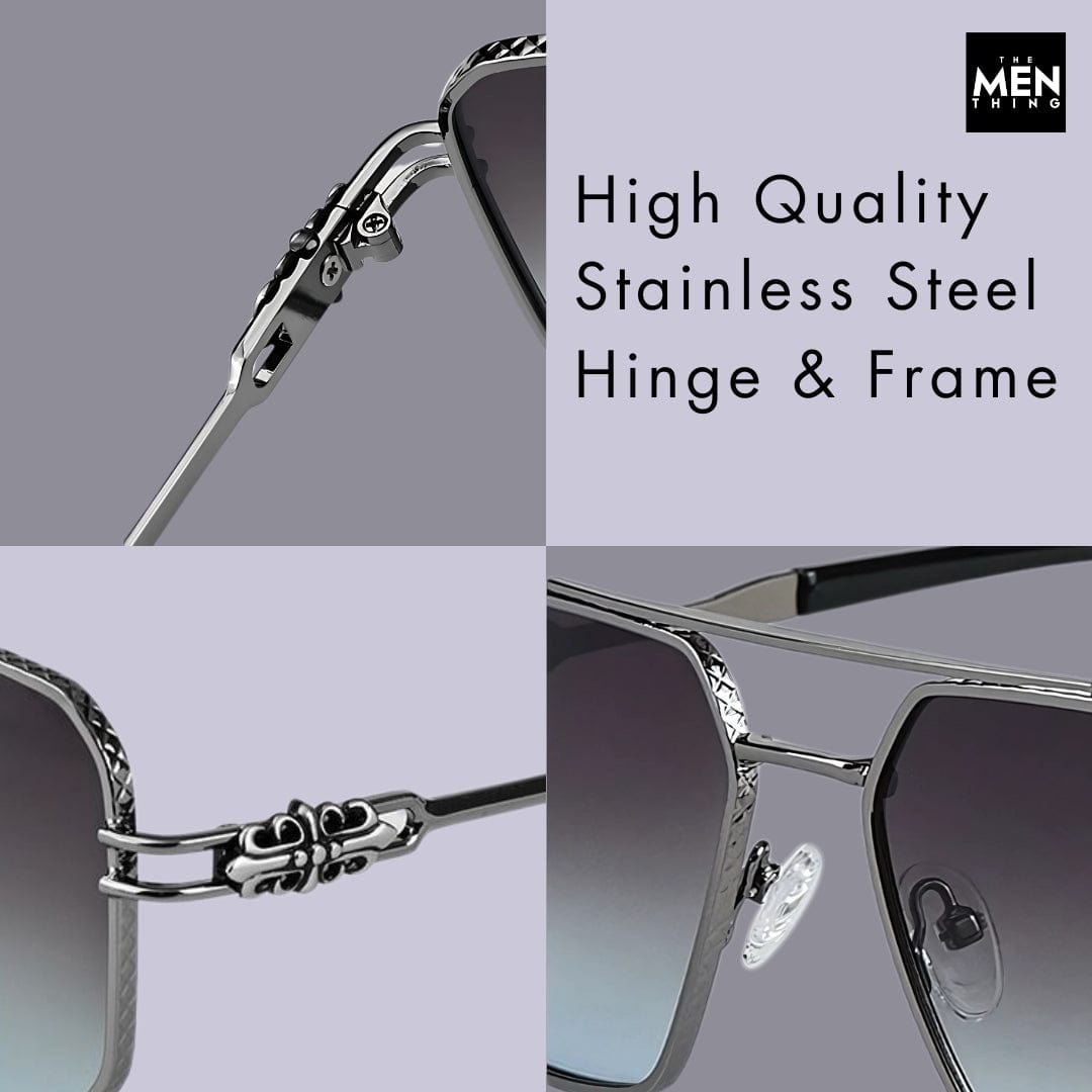 THE MEN THING Sunglasses 2164 HERITAGE - Square Aviator  Style - HD Polarised Sunglasses for Men - UV400 Protection, Stainless Steel Frame