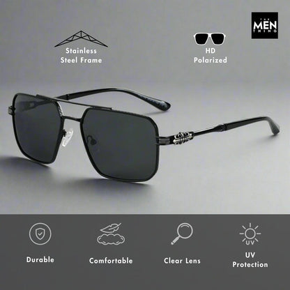 THE MEN THING Sunglasses 2164 HERITAGE - Square Aviator  Style - HD Polarised Sunglasses for Men - UV400 Protection, Stainless Steel Frame