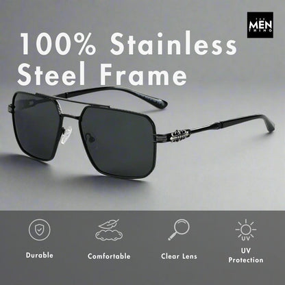 THE MEN THING Sunglasses 2164 HERITAGE - Square Aviator  Style - HD Polarised Sunglasses for Men - UV400 Protection, Stainless Steel Frame