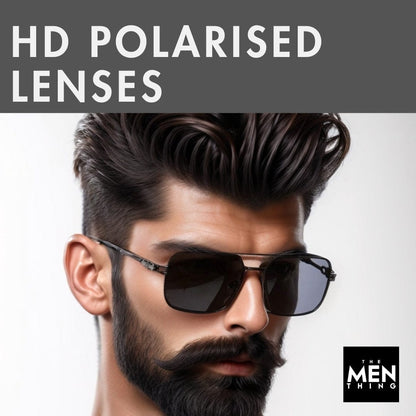 THE MEN THING Sunglasses 2164 HERITAGE - Square Aviator  Style - HD Polarised Sunglasses for Men - UV400 Protection, Stainless Steel Frame