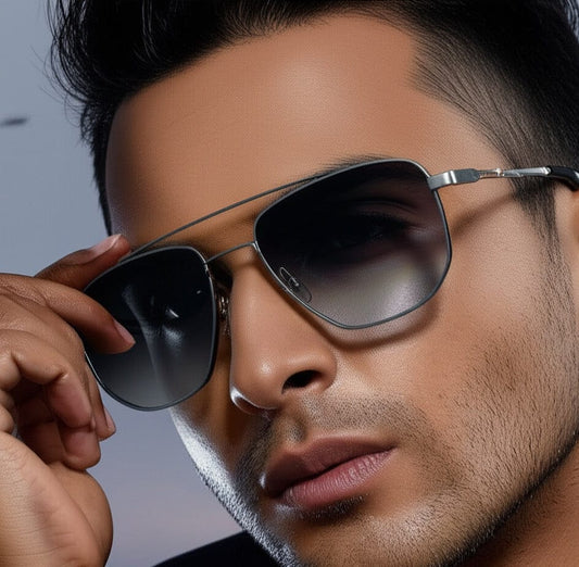 THE MEN THING Sunglasses 2165 - RAVEN VISION - HD Polarised Sunglasses for Men - UV400 Protection, Stainless Steel Frame - Gradient  Blue Grey