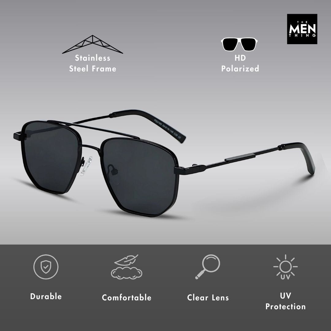 THE MEN THING Sunglasses 2165 - RAVEN VISION - HD Polarised Sunglasses for Men - UV400 Protection, Stainless Steel Frame - Gradient  Blue Grey