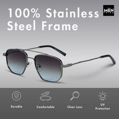 THE MEN THING Sunglasses 2165 - RAVEN VISION - HD Polarised Sunglasses for Men - UV400 Protection, Stainless Steel Frame - Gradient  Blue Grey