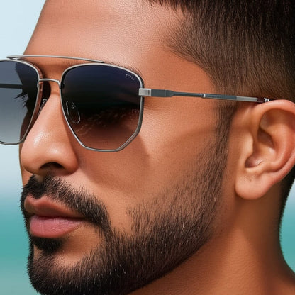 THE MEN THING Sunglasses 2165 - RAVEN VISION - HD Polarised Sunglasses for Men - UV400 Protection, Stainless Steel Frame - Gradient  Grey