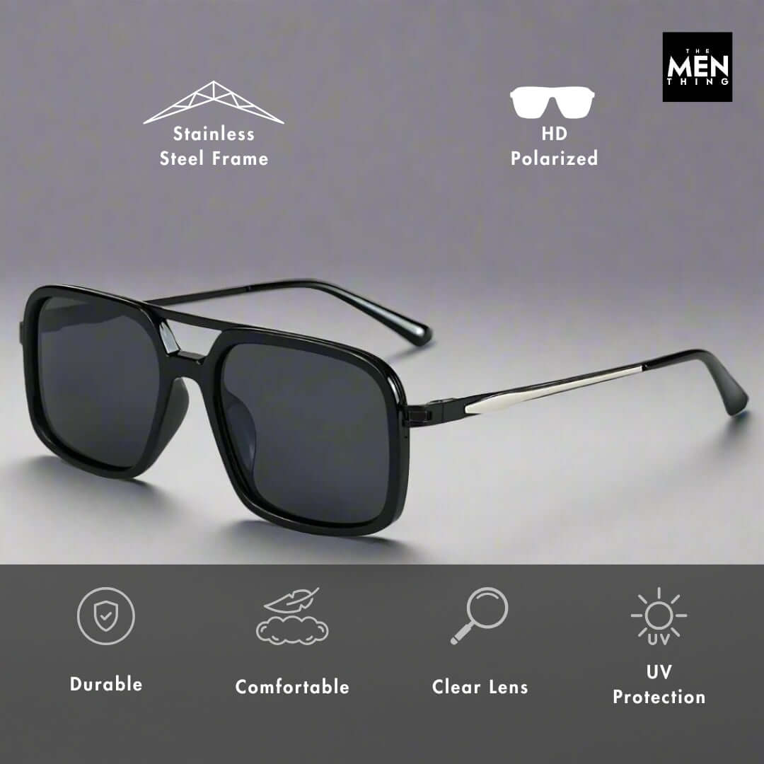 THE MEN THING Sunglasses 2169 URBAN ECLIPSE -  Oversized Square - HD Polarised Sunglasses for Men - UV400 Protection, Stainless Steel Frame