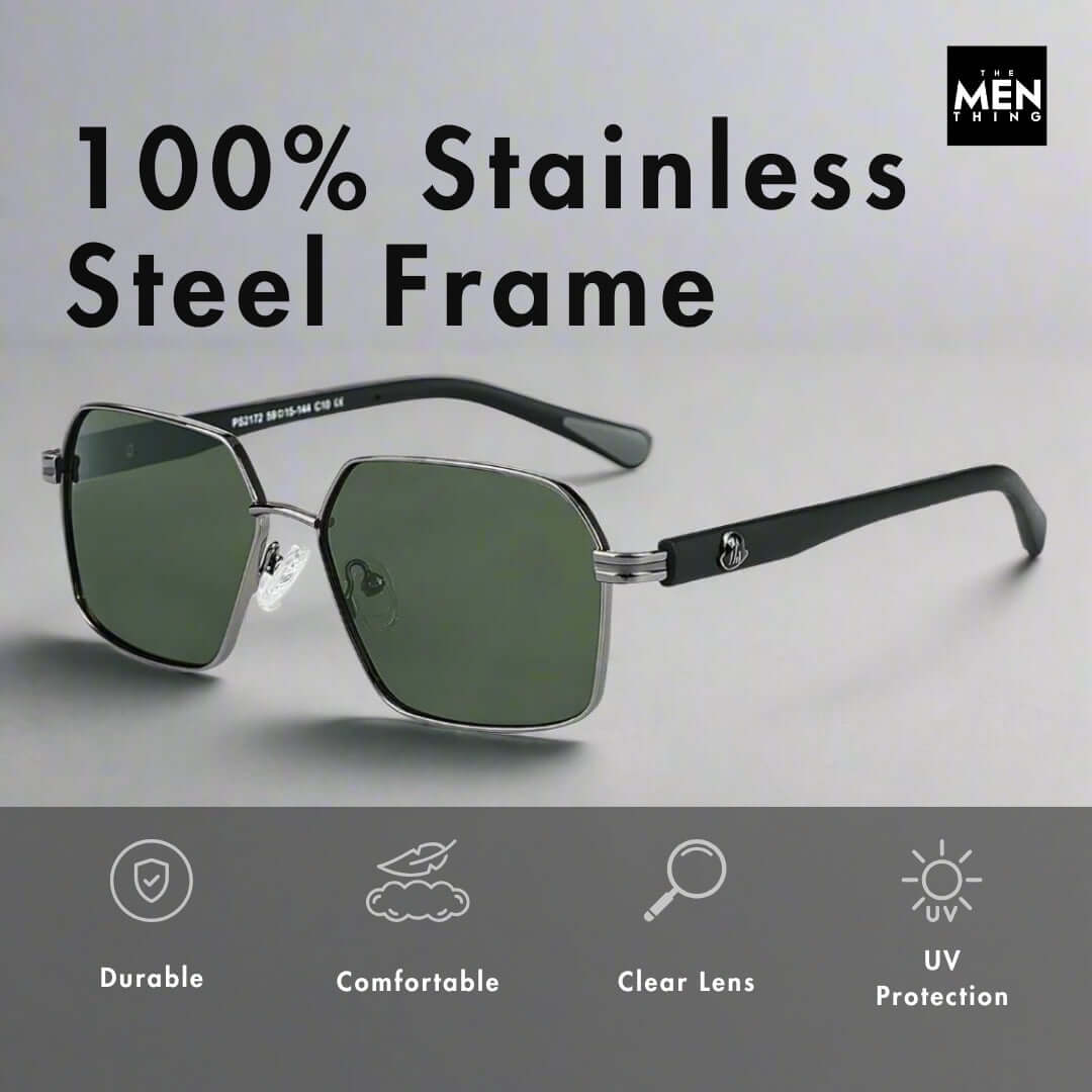 THE MEN THING Sunglasses 2172 HEX EDGE -  Geomatric Style - HD Polarised Sunglasses for Men - UV400 Protection, Stainless Steel Frame