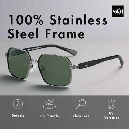 THE MEN THING Sunglasses 2172 HEX EDGE -  Geomatric Style - HD Polarised Sunglasses for Men - UV400 Protection, Stainless Steel Frame