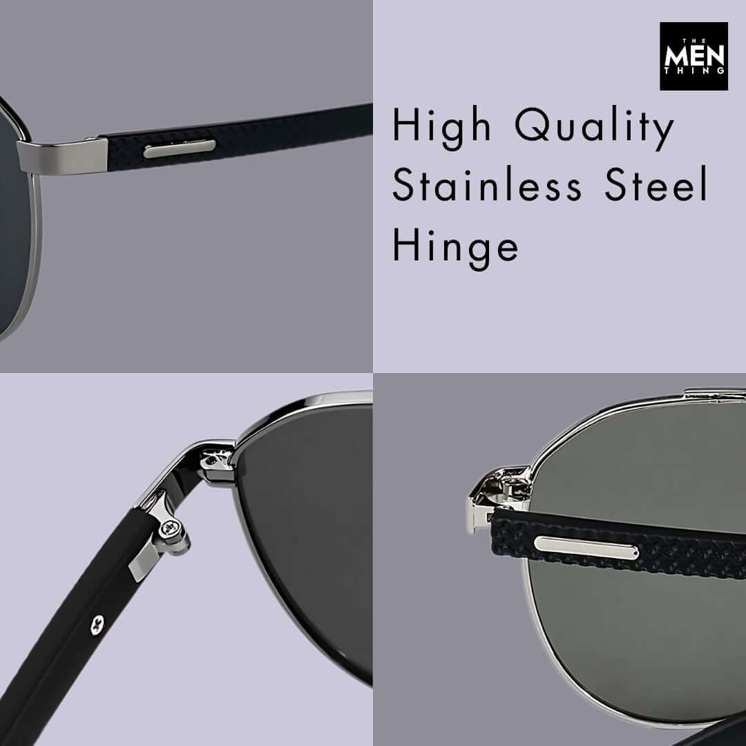 THE MEN THING Sunglasses 2173 STEALTH PILOT  -  Aviator Style - HD Polarised Sunglasses for Men - UV400 Protection, Stainless Steel Frame