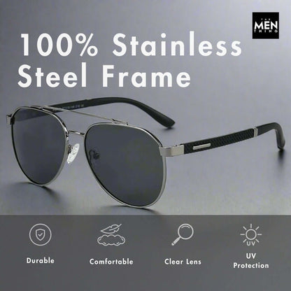 THE MEN THING Sunglasses 2173 STEALTH PILOT  -  Aviator Style - HD Polarised Sunglasses for Men - UV400 Protection, Stainless Steel Frame