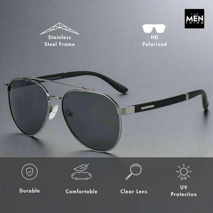 THE MEN THING Sunglasses 2173 STEALTH PILOT  -  Aviator Style - HD Polarised Sunglasses for Men - UV400 Protection, Stainless Steel Frame