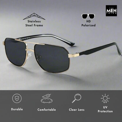 THE MEN THING Sunglasses 2174 ECLIPSE EDGE -   Square Aviator Style - HD Polarised Sunglasses for Men - UV400 Protection, Stainless Steel Frame