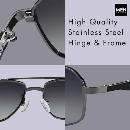 THE MEN THING Sunglasses 2174 ECLIPSE EDGE -   Square Aviator Style - HD Polarised Sunglasses for Men - UV400 Protection, Stainless Steel Frame