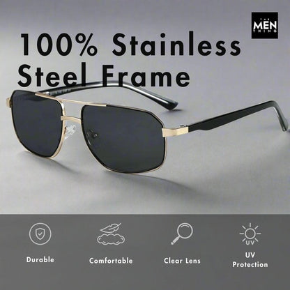 THE MEN THING Sunglasses 2174 ECLIPSE EDGE -   Square Aviator Style - HD Polarised Sunglasses for Men - UV400 Protection, Stainless Steel Frame