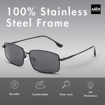 THE MEN THING Sunglasses 3295 - OBLIVION EDGE- HD Polarised Sunglasses for Men - UV400 Protection, Stainless Steel Frame - Black Lens