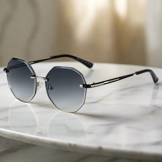 THE MEN THING Sunglasses 33141 - STEEL PRISM - HD Polarised Sunglasses for Men - UV400 Protection, Stainless Steel Frame - Silver Gradient Grey