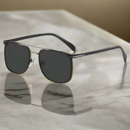 THE MEN THING Sunglasses Black 2110 MIDNIGHT EDGE  -  Square Aviator Style - HD Polarised Sunglasses for Men - UV400 Protection, Stainless Steel Frame