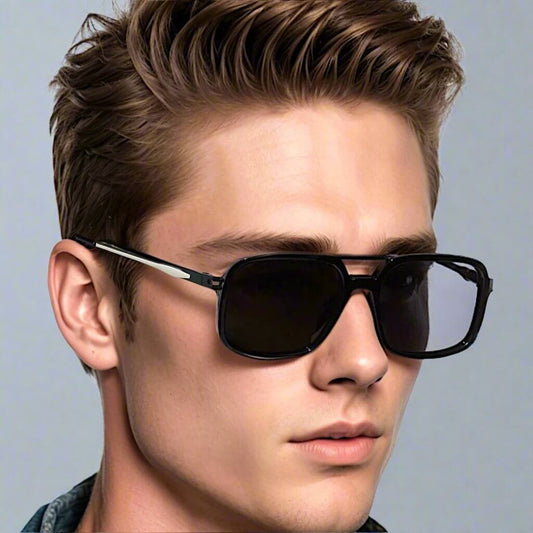 THE MEN THING Sunglasses Black Tinted 2169 URBAN ECLIPSE -  Oversized Square - HD Polarised Sunglasses for Men - UV400 Protection, Stainless Steel Frame