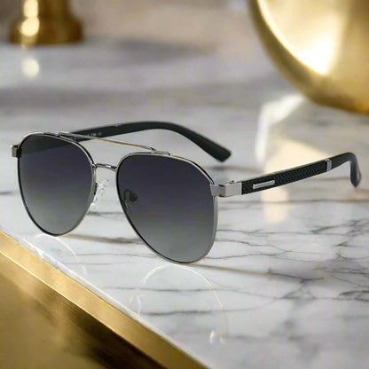 THE MEN THING Sunglasses Charcoal Gradient 2173 STEALTH PILOT  -  Aviator Style - HD Polarised Sunglasses for Men - UV400 Protection, Stainless Steel Frame