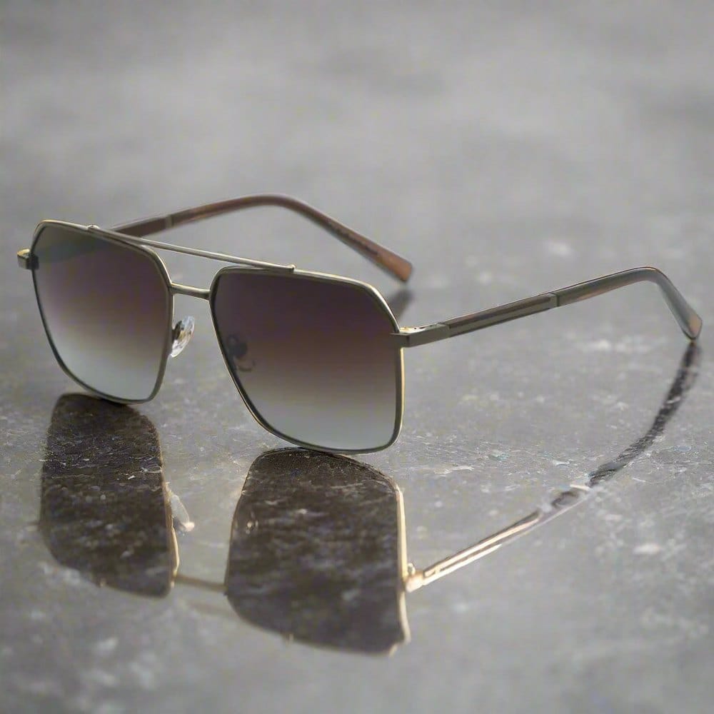 THE MEN THING Sunglasses Gradient Brownish 2124 BOLD HORIZON -  Rectangular Aviator  Style - HD Polarised Sunglasses for Men - UV400 Protection, Stainless Steel Frame