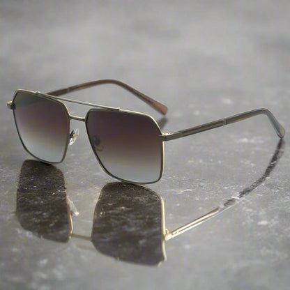 THE MEN THING Sunglasses Gradient Brownish 2124 BOLD HORIZON -  Rectangular Aviator  Style - HD Polarised Sunglasses for Men - UV400 Protection, Stainless Steel Frame