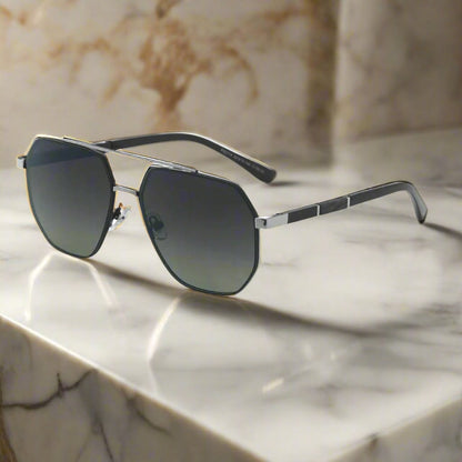 THE MEN THING Sunglasses Gradient Green 2114 STELLAR ANGLES -  Geometric Aviator Style - HD Polarised Sunglasses for Men - UV400 Protection, Stainless Steel Frame