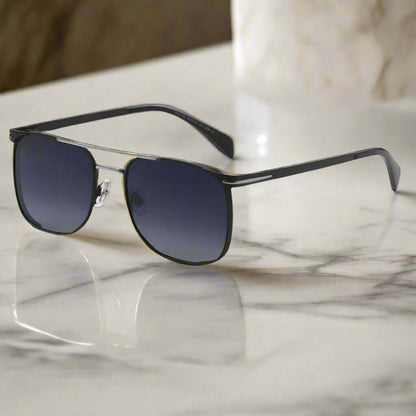 THE MEN THING Sunglasses Gradient Grey 2110 MIDNIGHT EDGE  -  Square Aviator Style - HD Polarised Sunglasses for Men - UV400 Protection, Stainless Steel Frame