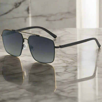 THE MEN THING Sunglasses Gradient Grey 2121 SKYLINE LUXE -  Classic Square Aviator Style - HD Polarised Sunglasses for Men - UV400 Protection, Stainless Steel Frame