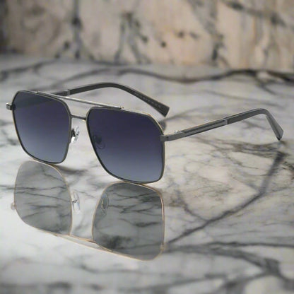 THE MEN THING Sunglasses Gradient Grey 2124 BOLD HORIZON -  Rectangular Aviator  Style - HD Polarised Sunglasses for Men - UV400 Protection, Stainless Steel Frame