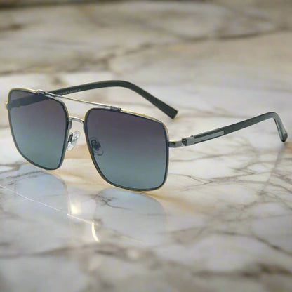 THE MEN THING Sunglasses Gradient Grey Green 2121 SKYLINE LUXE -  Classic Square Aviator Style - HD Polarised Sunglasses for Men - UV400 Protection, Stainless Steel Frame