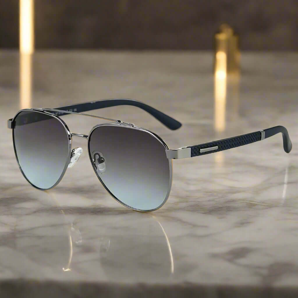 THE MEN THING Sunglasses Gradient Smoke 2173 STEALTH PILOT  -  Aviator Style - HD Polarised Sunglasses for Men - UV400 Protection, Stainless Steel Frame