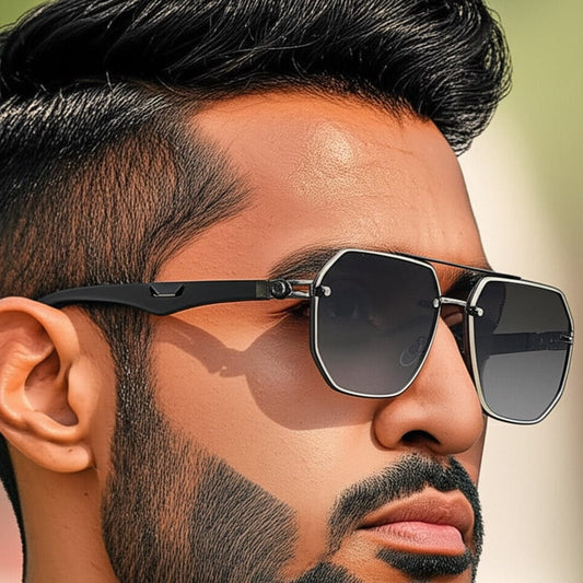 THE MEN THING Sunglasses Gradual Grey Blue 2101 AERO HEX HD Polarized Sunglasses for Men - UV400 Protection, Stainless Steel Frame