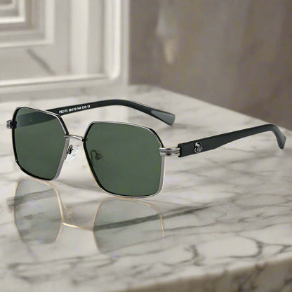 THE MEN THING Sunglasses Green Grey 2172 HEX EDGE -  Geomatric Style - HD Polarised Sunglasses for Men - UV400 Protection, Stainless Steel Frame