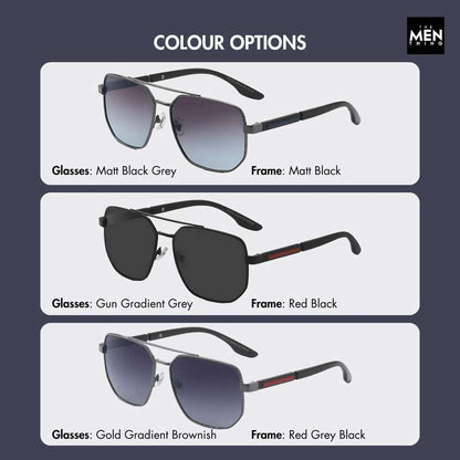 THE MEN THING Sunglasses Gun Gradient Blue Grey 2125 - PRISM NOIR - HD Polarised Sunglasses for Men - UV400 Protection, Stainless Steel Frame - Gun Gradient Blue Grey