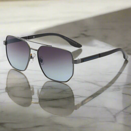 THE MEN THING Sunglasses Gun Gradient Blue Grey 2125 - PRISM NOIR - HD Polarised Sunglasses for Men - UV400 Protection, Stainless Steel Frame - Gun Gradient Blue Grey
