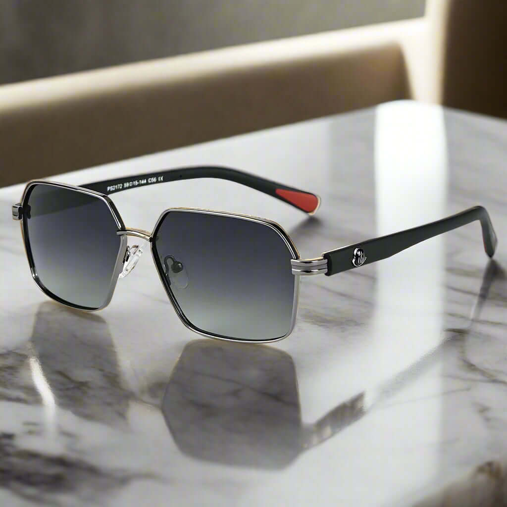 THE MEN THING Sunglasses Gun Grey 2172 HEX EDGE -  Geomatric Style - HD Polarised Sunglasses for Men - UV400 Protection, Stainless Steel Frame
