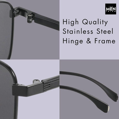 THE MEN THING Sunglasses J3293 - GLACIER LUXE - HD Polarised Sunglasses for Men - UV400 Protection, Stainless Steel Frame - Black Lenses